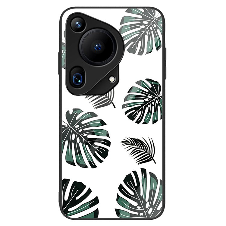 For Huawei Pura 70 Ultra Case Pattern Print Tempered Glass +PC+TPU Phone Cover - Leaves