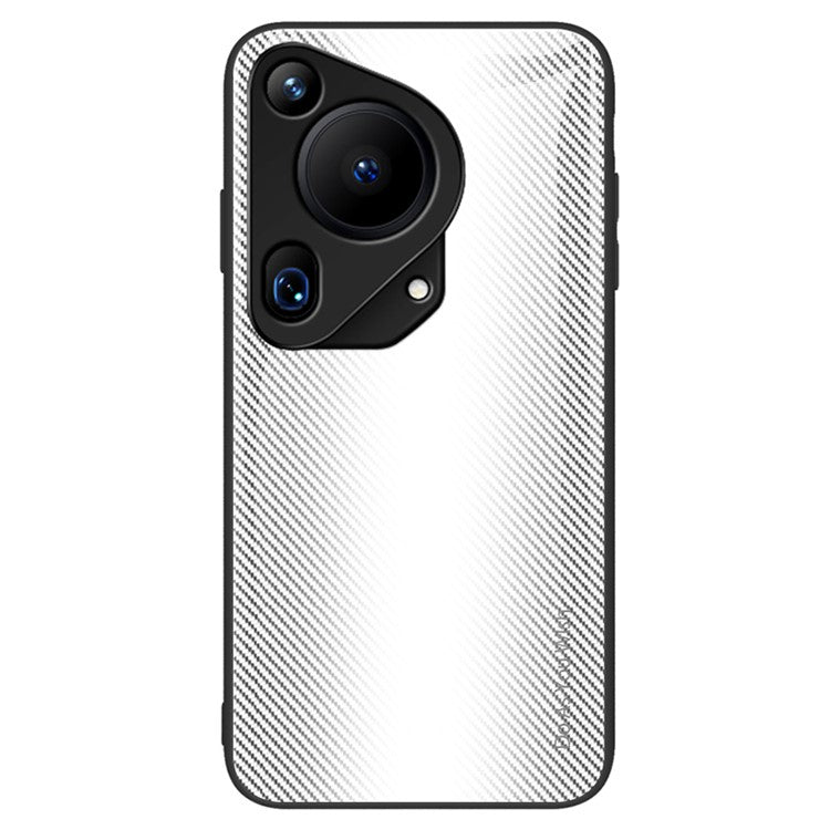 For Huawei Pura 70 Ultra Case Tempered Glass+TPU  Phone Cover Carbon Fiber Texture - White