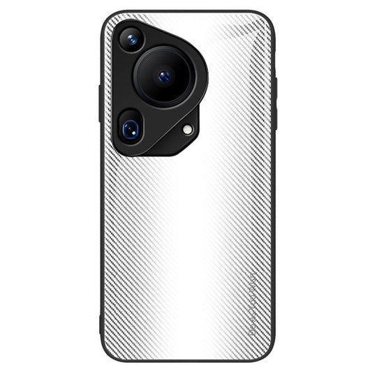 For Huawei Pura 70 Ultra Case Tempered Glass+TPU  Phone Cover Carbon Fiber Texture - White
