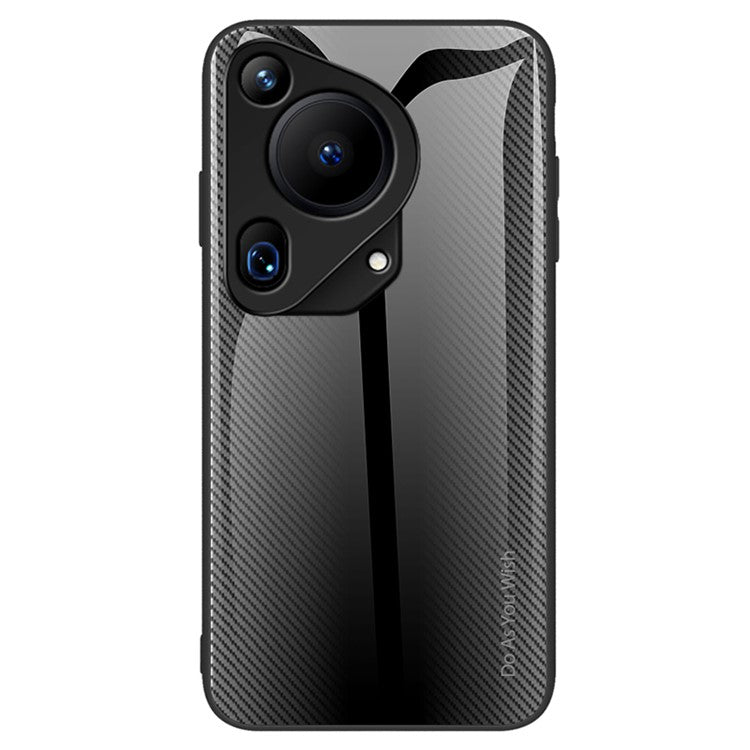 For Huawei Pura 70 Ultra Case Tempered Glass+TPU  Phone Cover Carbon Fiber Texture - Black