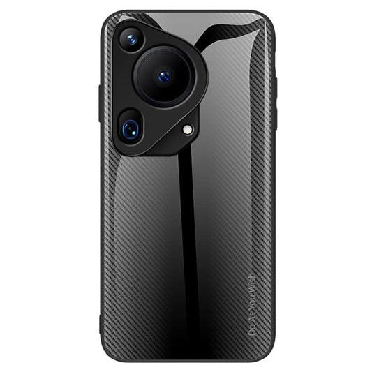 For Huawei Pura 70 Ultra Case Tempered Glass+TPU  Phone Cover Carbon Fiber Texture - Black