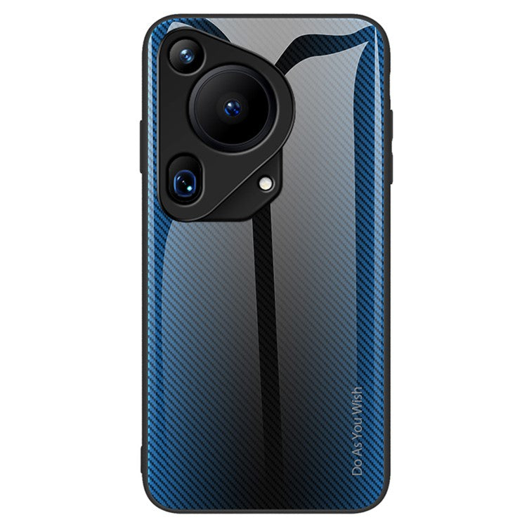For Huawei Pura 70 Ultra Case Tempered Glass+TPU  Phone Cover Carbon Fiber Texture - Baby Blue