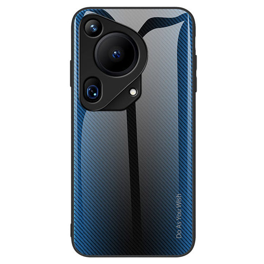 For Huawei Pura 70 Ultra Case Tempered Glass+TPU  Phone Cover Carbon Fiber Texture - Baby Blue