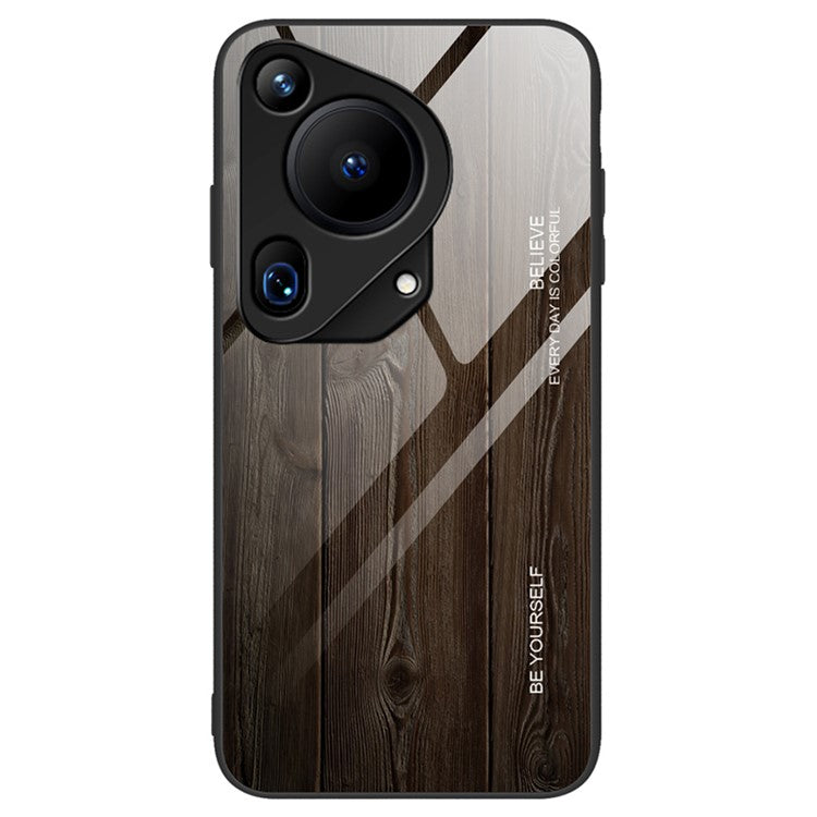 For Huawei Pura 70 Ultra Case Tempered Glass + TPU Wood Texture Phone Cover - Black