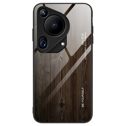For Huawei Pura 70 Ultra Case Tempered Glass + TPU Wood Texture Phone Cover - Black