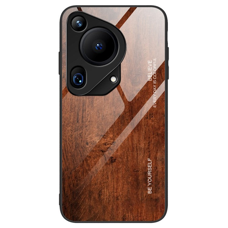 For Huawei Pura 70 Ultra Case Tempered Glass + TPU Wood Texture Phone Cover - Coffee