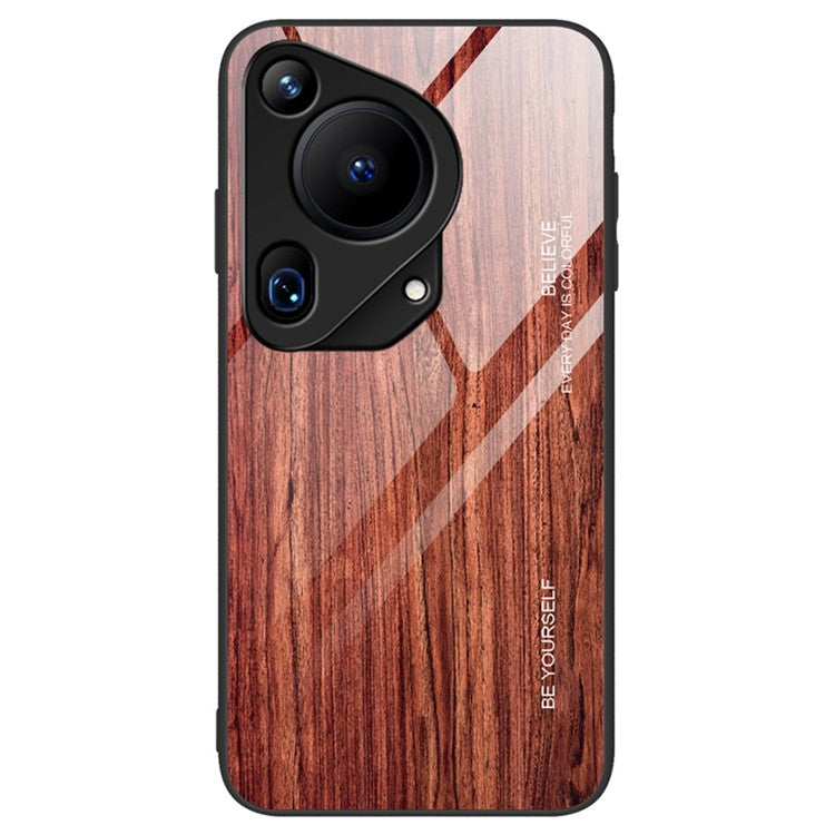 For Huawei Pura 70 Ultra Case Tempered Glass + TPU Wood Texture Phone Cover - Wine Red