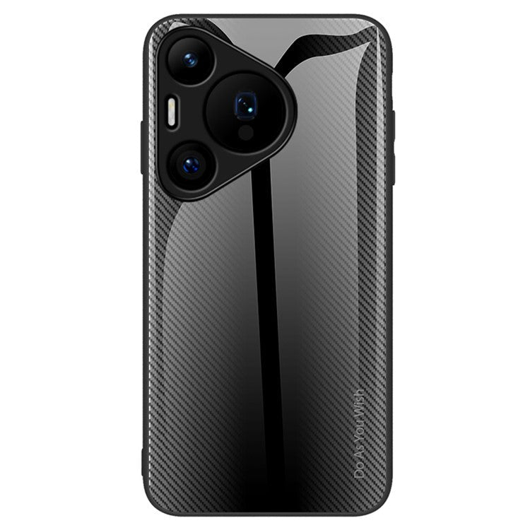 For Huawei Pura 70 Case Carbon Fiber Texture Tempered Glass Protective Shell - Black