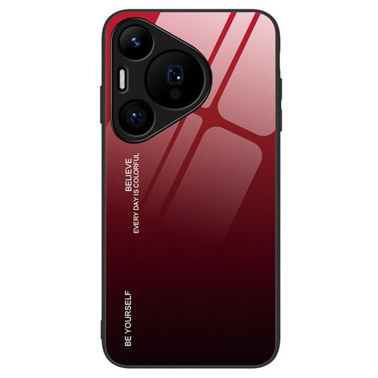 For Huawei Pura 70 Case Anti-Drop Tempered Glass+PC+TPU Phone Cover - Red / Black
