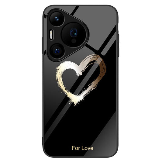 For Huawei Pura 70 Case Tempered Glass +PC+TPU Pattern Printing Mobile Phone Cover - Love / Black