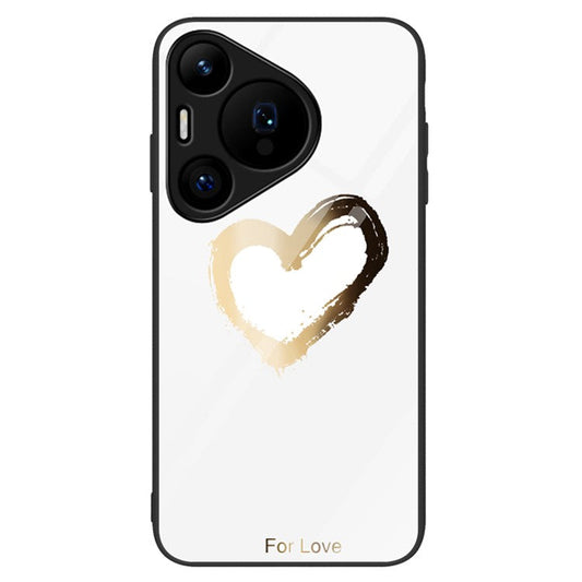 For Huawei Pura 70 Case Tempered Glass +PC+TPU Pattern Printing Mobile Phone Cover - Love / White