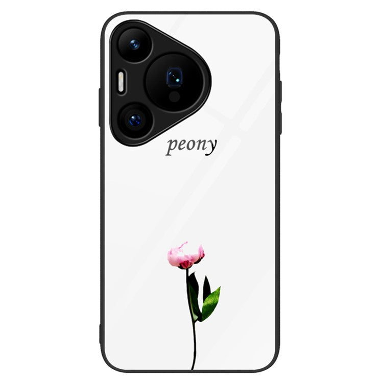 For Huawei Pura 70 Case Tempered Glass +PC+TPU Pattern Printing Mobile Phone Cover - Peony