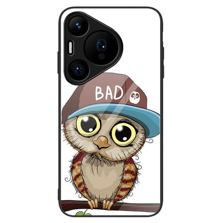 For Huawei Pura 70 Case Tempered Glass +PC+TPU Pattern Printing Mobile Phone Cover - Owl