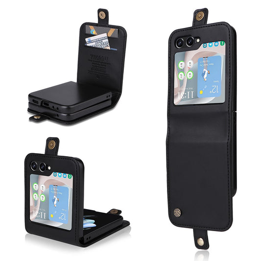 YIKATU YK-001 For Samsung Galaxy Z Flip7 FE 5G / Z Flip6 5G Case Leather Phone Cover with Card Slots - Black