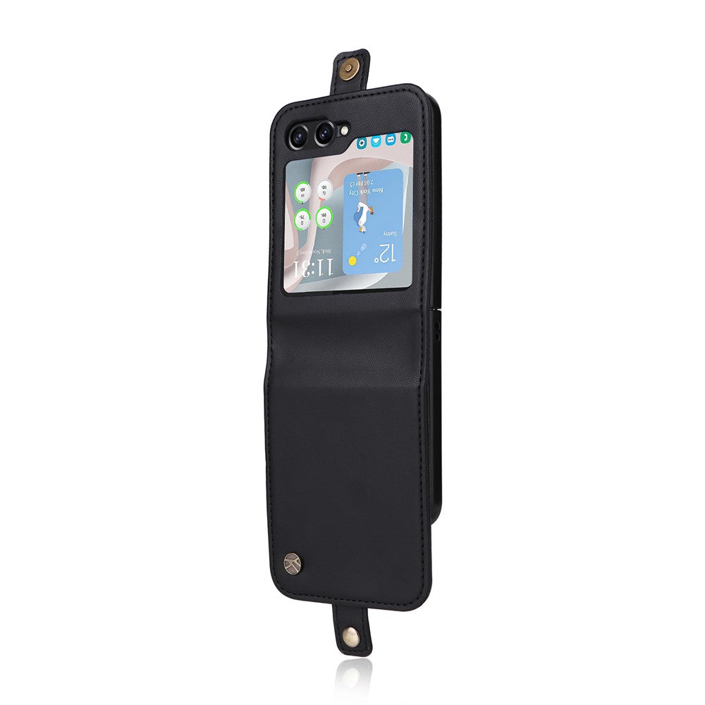 YIKATU YK-001 For Samsung Galaxy Z Flip7 FE 5G / Z Flip6 5G Case Leather Phone Cover with Card Slots - Black