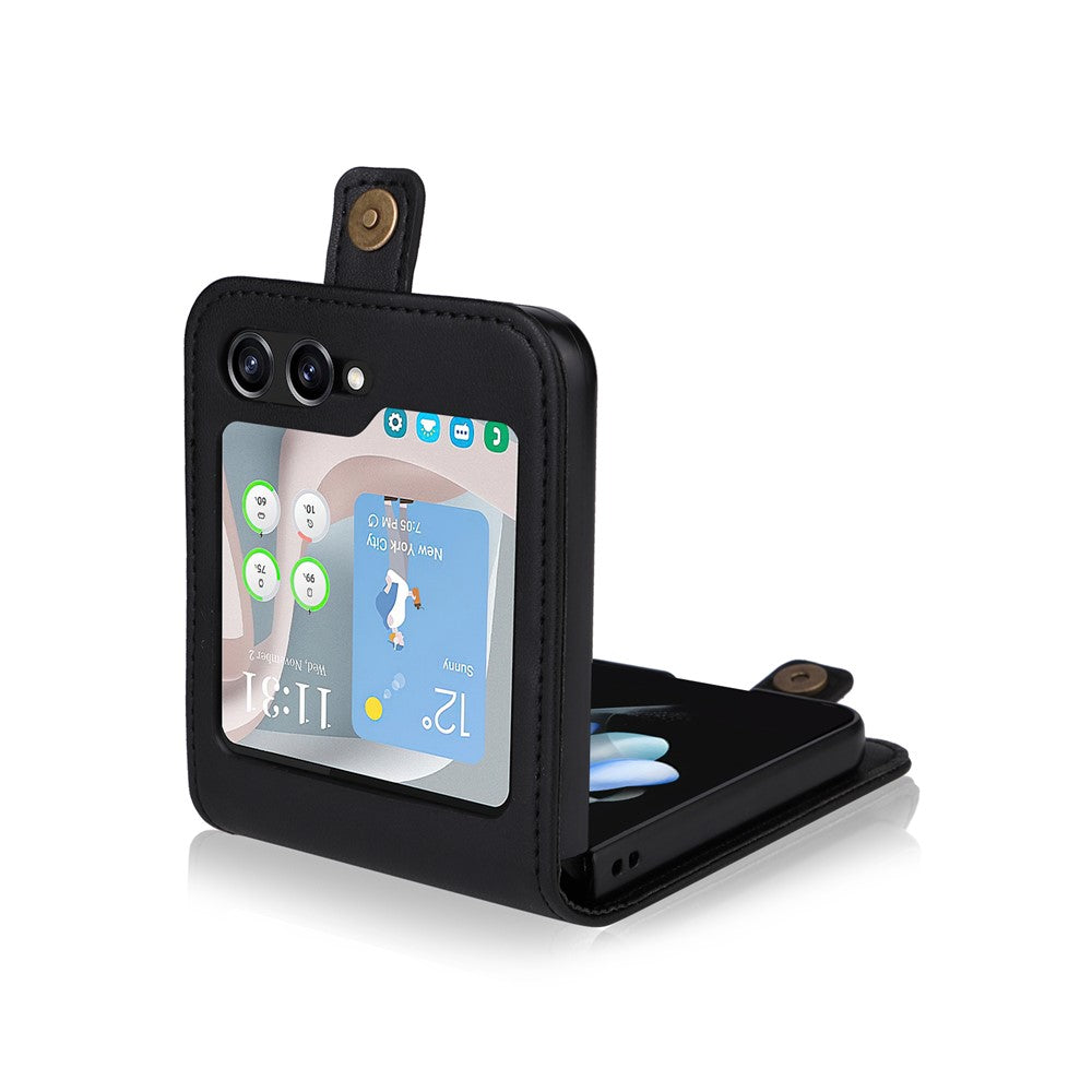 YIKATU YK-001 For Samsung Galaxy Z Flip7 FE 5G / Z Flip6 5G Case Leather Phone Cover with Card Slots - Black