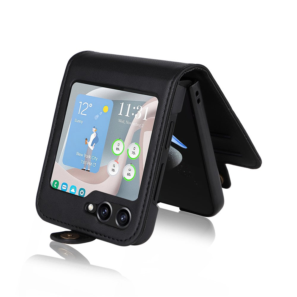 YIKATU YK-001 For Samsung Galaxy Z Flip7 FE 5G / Z Flip6 5G Case Leather Phone Cover with Card Slots - Black