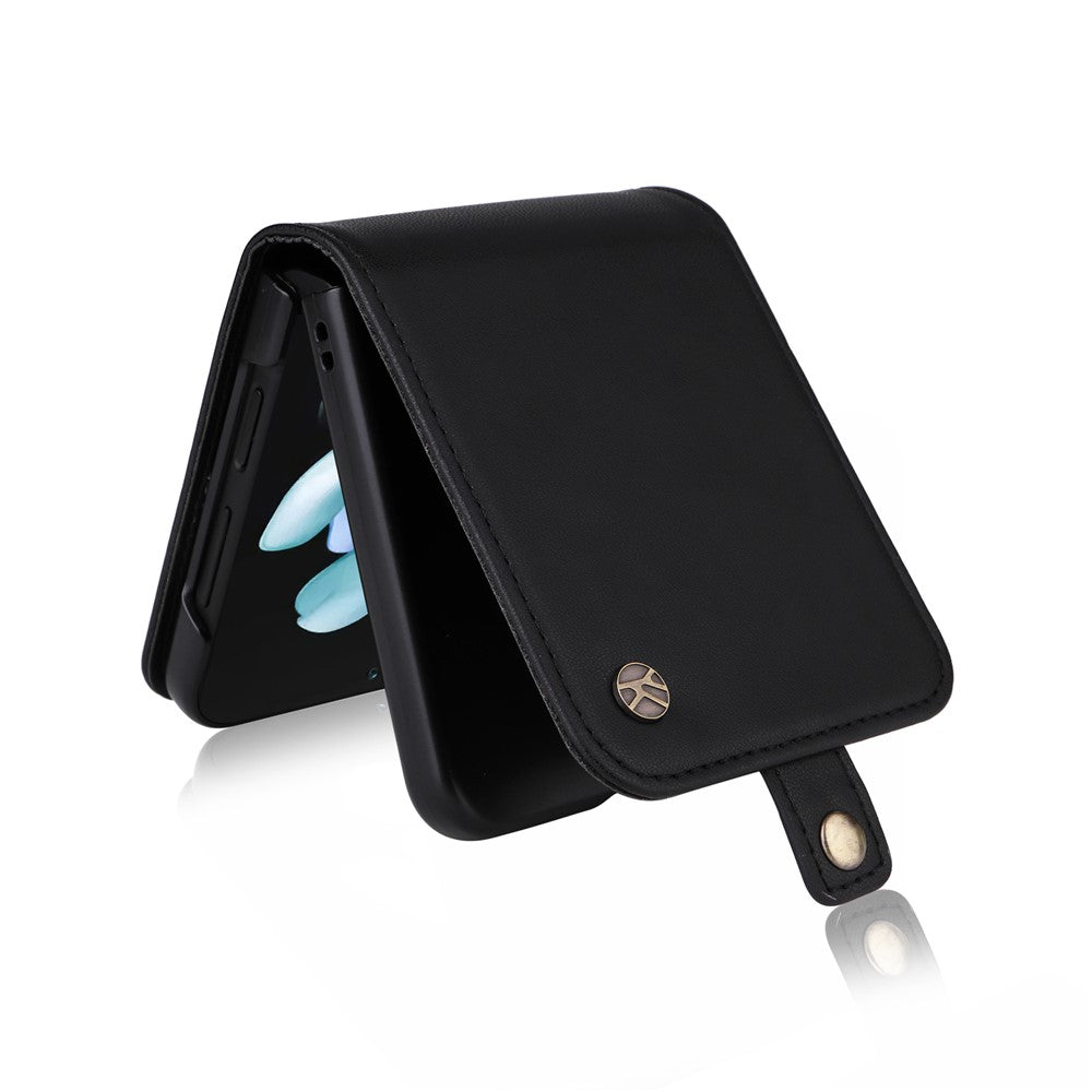 YIKATU YK-001 For Samsung Galaxy Z Flip7 FE 5G / Z Flip6 5G Case Leather Phone Cover with Card Slots - Black