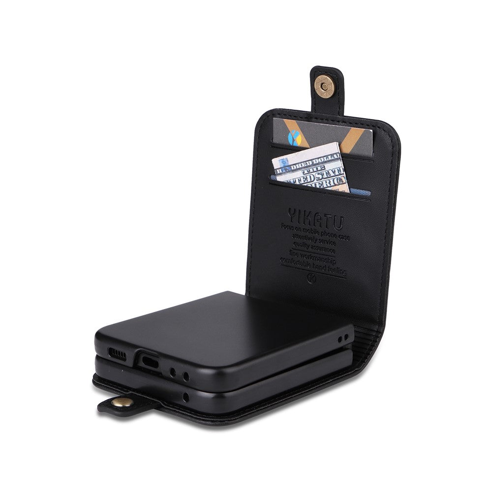 YIKATU YK-001 For Samsung Galaxy Z Flip7 FE 5G / Z Flip6 5G Case Leather Phone Cover with Card Slots - Black