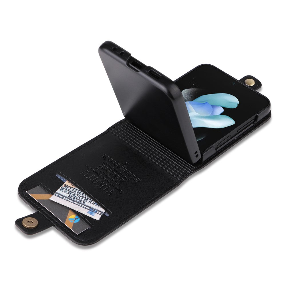 YIKATU YK-001 For Samsung Galaxy Z Flip7 FE 5G / Z Flip6 5G Case Leather Phone Cover with Card Slots - Black