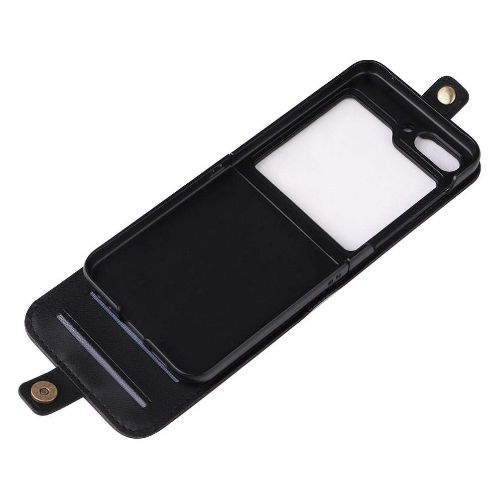 YIKATU YK-001 For Samsung Galaxy Z Flip7 FE 5G / Z Flip6 5G Case Leather Phone Cover with Card Slots - Black