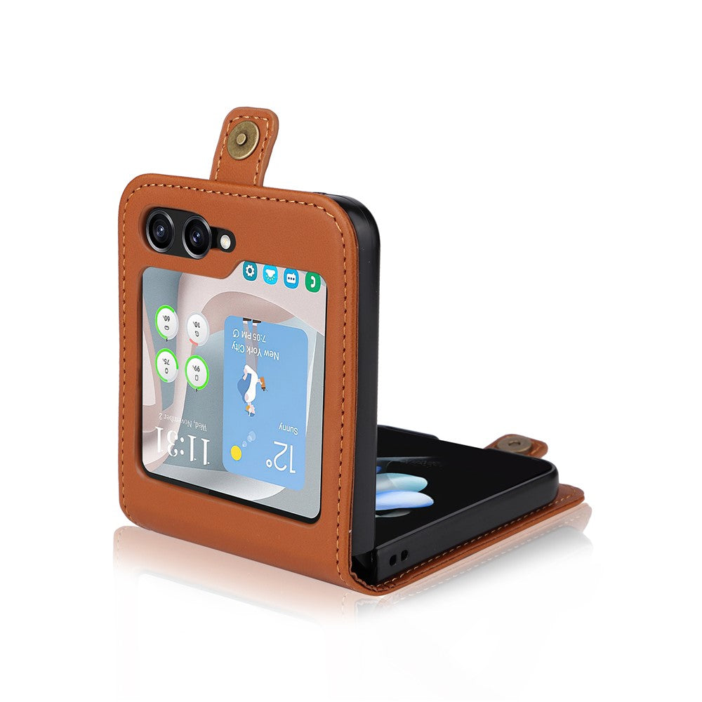 YIKATU YK-001 For Samsung Galaxy Z Flip7 FE 5G / Z Flip6 5G Case Leather Phone Cover with Card Slots - Brown