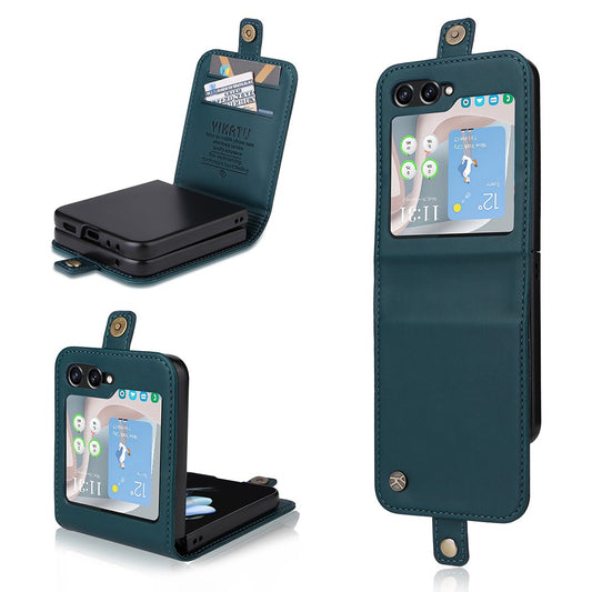 YIKATU YK-001 For Samsung Galaxy Z Flip7 FE 5G / Z Flip6 5G Case Leather Phone Cover with Card Slots - Blue