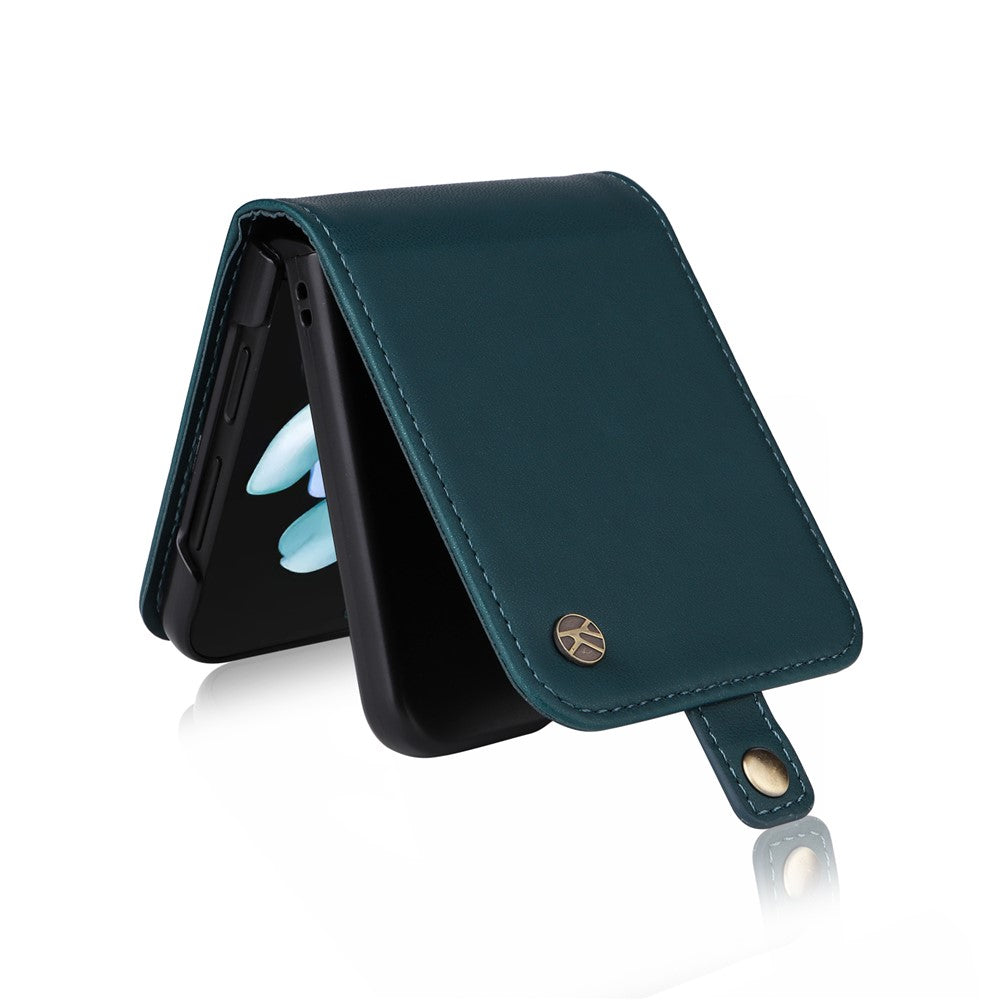 YIKATU YK-001 For Samsung Galaxy Z Flip7 FE 5G / Z Flip6 5G Case Leather Phone Cover with Card Slots - Blue