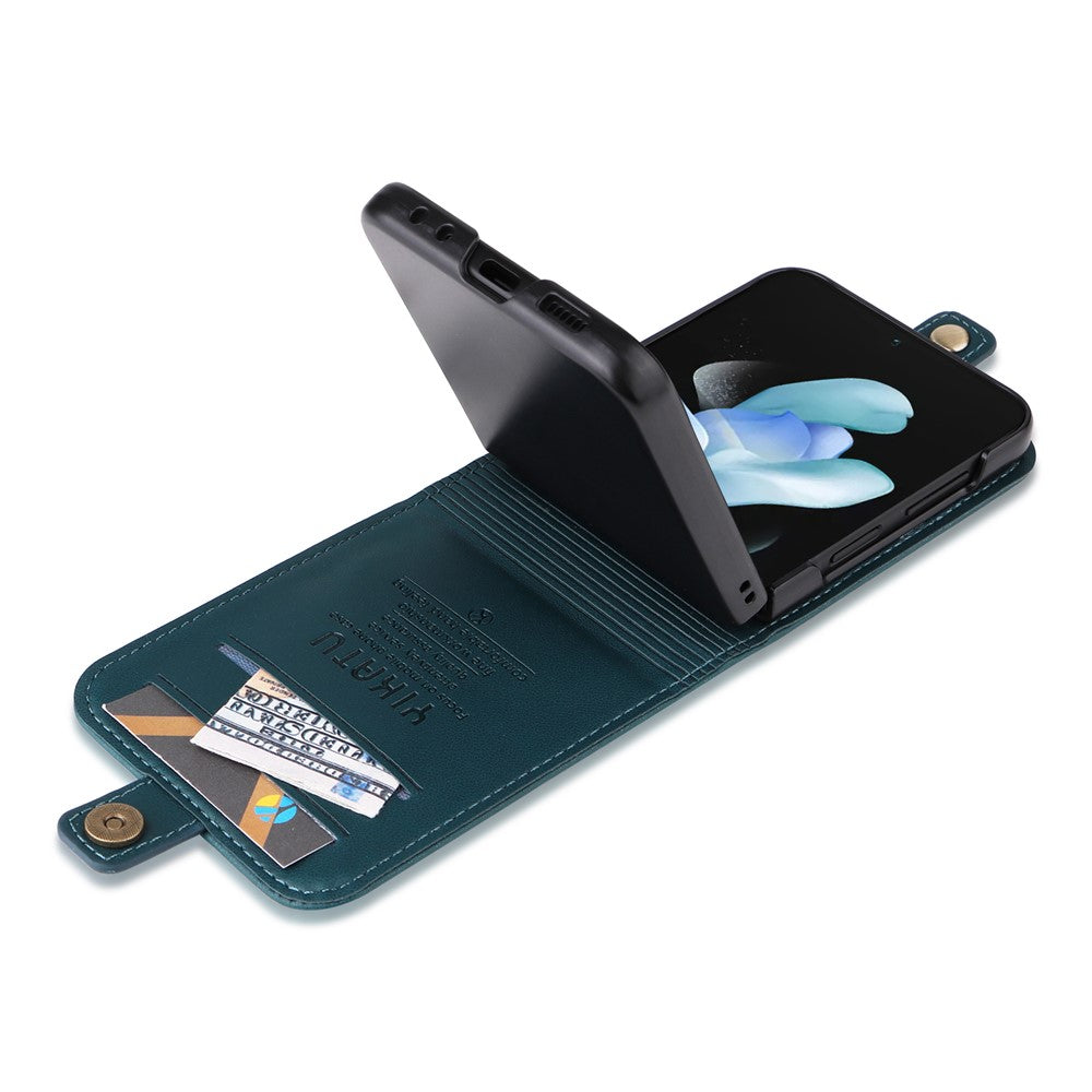 YIKATU YK-001 For Samsung Galaxy Z Flip7 FE 5G / Z Flip6 5G Case Leather Phone Cover with Card Slots - Blue