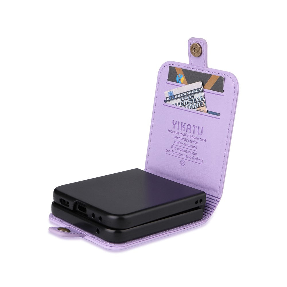 YIKATU YK-001 For Samsung Galaxy Z Flip7 FE 5G / Z Flip6 5G Case Leather Phone Cover with Card Slots - Light Purple