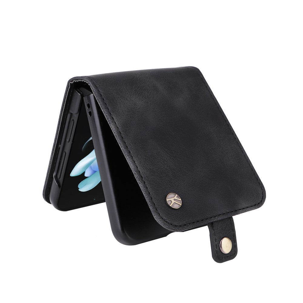 YIKATU YK-002 For Samsung Galaxy Z Flip7 FE 5G / Z Flip6 5G Case Card Holders PU Leather Skin-Touch Phone Cover - Black