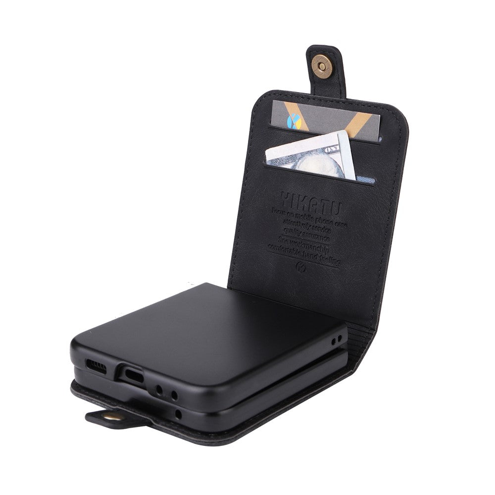 YIKATU YK-002 For Samsung Galaxy Z Flip7 FE 5G / Z Flip6 5G Case Card Holders PU Leather Skin-Touch Phone Cover - Black