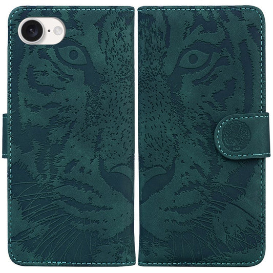 For iPhone 16e Case Wallet Style Tiger Pattern PU Leather Phone Cover - Green