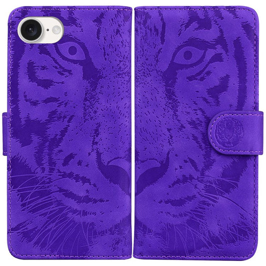 For iPhone 16e Case Wallet Style Tiger Pattern PU Leather Phone Cover - Purple