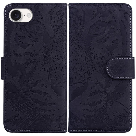 For iPhone 16e Case Wallet Style Tiger Pattern PU Leather Phone Cover - Black