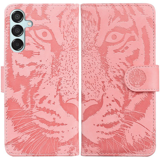 For Samsung Galaxy M15 5G / F15 5G Wallet Case Tiger Pattern Leather Phone Cover - Pink