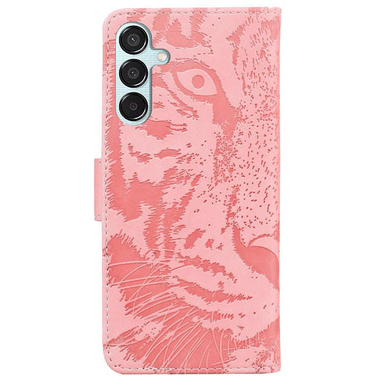 For Samsung Galaxy M15 5G / F15 5G Wallet Case Tiger Pattern Leather Phone Cover - Pink