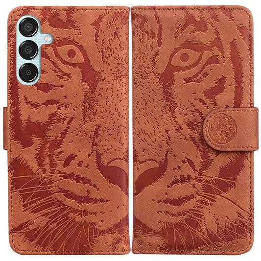 For Samsung Galaxy M15 5G / F15 5G Wallet Case Tiger Pattern Leather Phone Cover - Brown