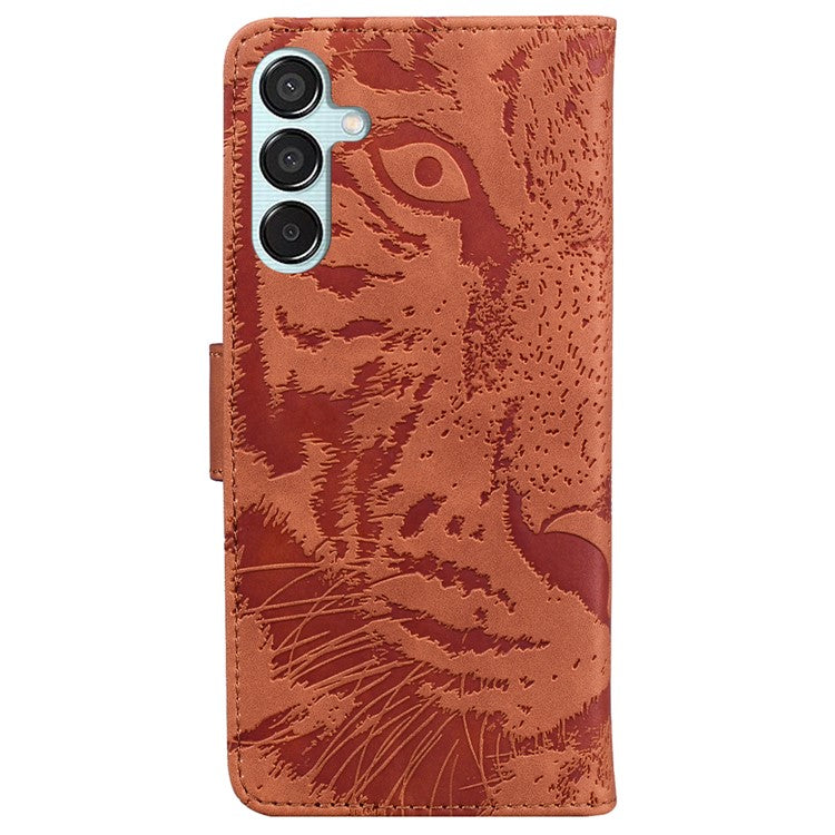 For Samsung Galaxy M15 5G / F15 5G Wallet Case Tiger Pattern Leather Phone Cover - Brown