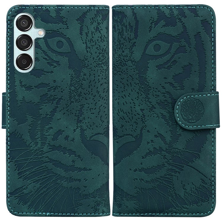 For Samsung Galaxy M15 5G / F15 5G Wallet Case Tiger Pattern Leather Phone Cover - Green