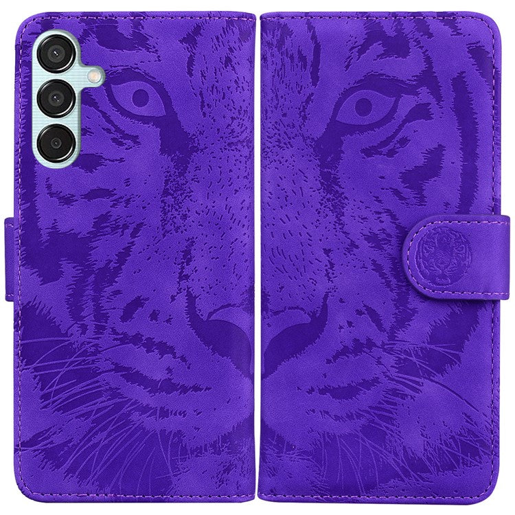 For Samsung Galaxy M15 5G / F15 5G Wallet Case Tiger Pattern Leather Phone Cover - Purple