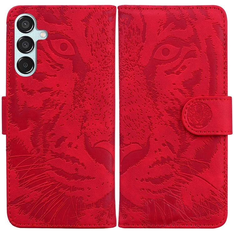 For Samsung Galaxy M15 5G / F15 5G Wallet Case Tiger Pattern Leather Phone Cover - Red