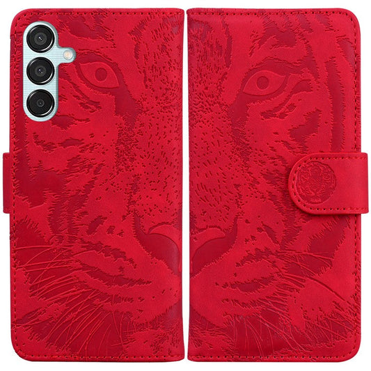 For Samsung Galaxy M15 5G / F15 5G Wallet Case Tiger Pattern Leather Phone Cover - Red