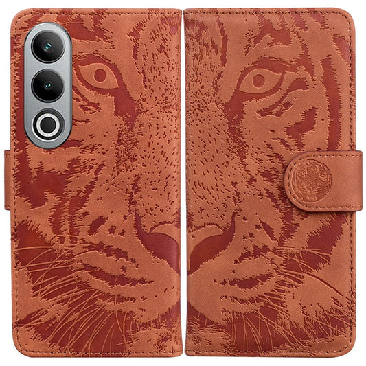 For OnePlus Nord CE4 5G Case Wallet Leather Phone Cover Imprinted Tiger Pattern - Brown