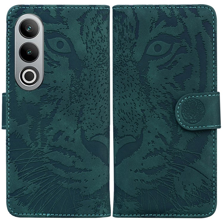For OnePlus Nord CE4 5G Case Wallet Leather Phone Cover Imprinted Tiger Pattern - Green