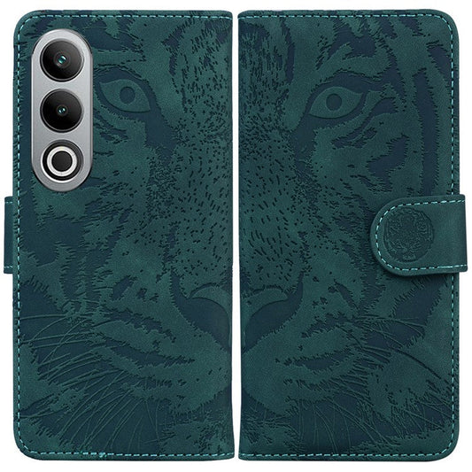For OnePlus Nord CE4 5G Case Wallet Leather Phone Cover Imprinted Tiger Pattern - Green