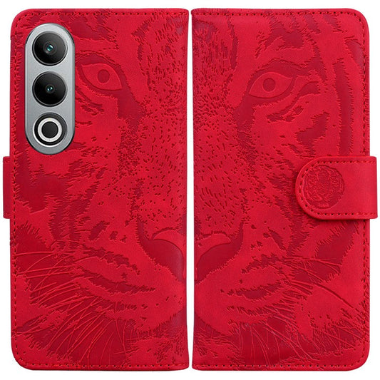 For OnePlus Nord CE4 5G Case Wallet Leather Phone Cover Imprinted Tiger Pattern - Red