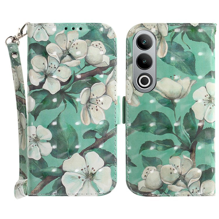 For OnePlus Nord CE4 5G Case 3D Pattern PU Leather Flip Phone Cover - Watercolor Flowers