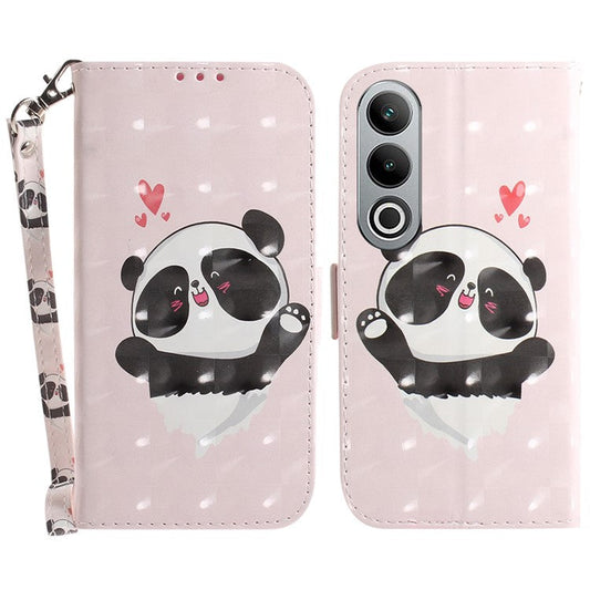 For OnePlus Nord CE4 5G Case 3D Pattern PU Leather Flip Phone Cover - Love Heart Panda