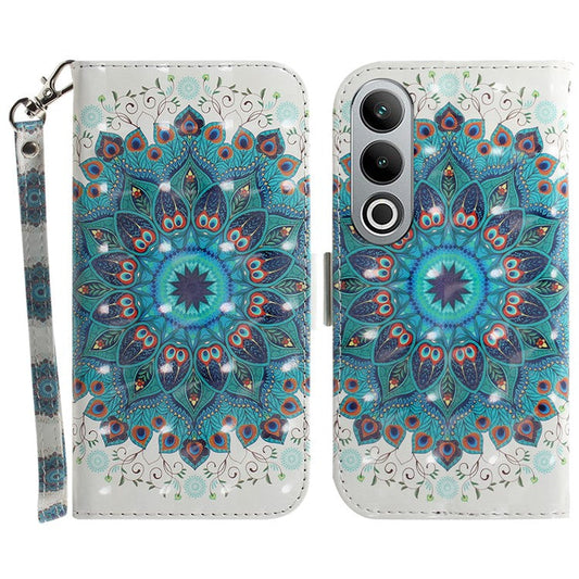 For OnePlus Nord CE4 5G Case 3D Pattern PU Leather Flip Phone Cover - Peacock Wreath